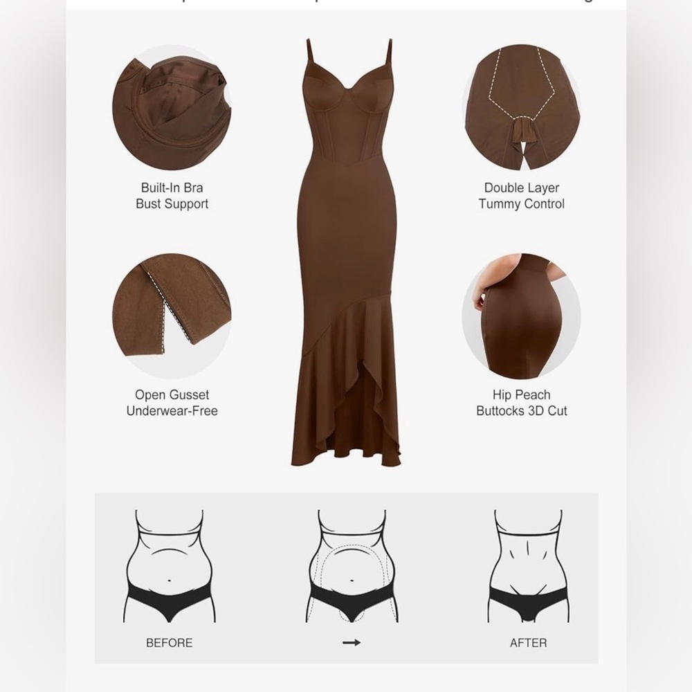 Brown Corset Evening Gown with Built-In Shapewear and Bra (Wedding Guest, Prom) - Picture 2 of 10